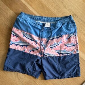 Vineyard Vines Blue & Pink Fish-Panel Swim Trunks
